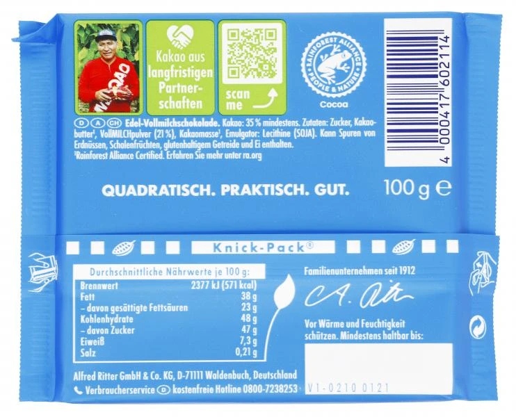 Ritter Sport Edel-Vollmilch 2 Ritter Sport Edel-Vollmilch – Bild 2