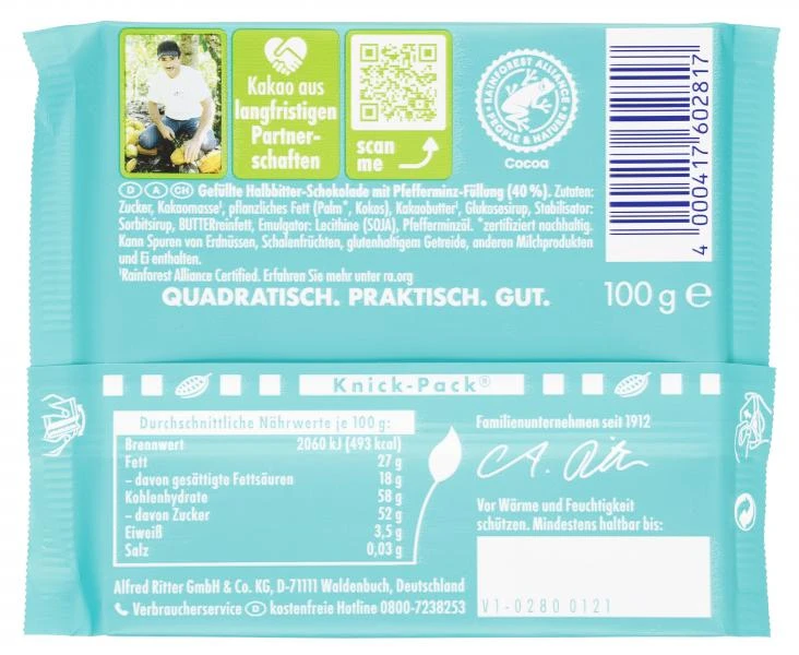 Ritter Sport Bunte Vielfalt Pfefferminz 2 Ritter Sport Bunte Vielfalt Pfefferminz – Bild 2