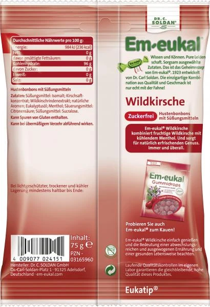 Em-eukal Hustenbonbons Wildkirsche Zuckerfrei 2 Em-eukal Hustenbonbons Wildkirsche Zuckerfrei – Bild 2