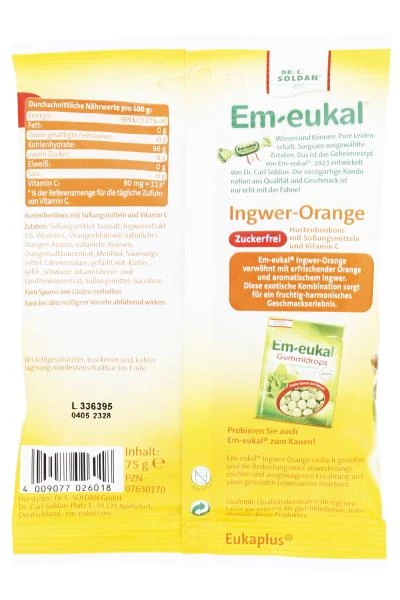 Em-eukal Hustenbonbons Ingwer-Orange Zuckerfrei 2 Em-eukal Hustenbonbons Ingwer-Orange Zuckerfrei – Bild 2