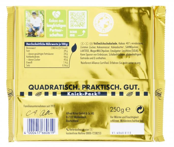 Ritter Sport Goldschatz Vollmilch 40% Großtafel 2 Ritter Sport Goldschatz Vollmilch 40% Großtafel – Bild 2
