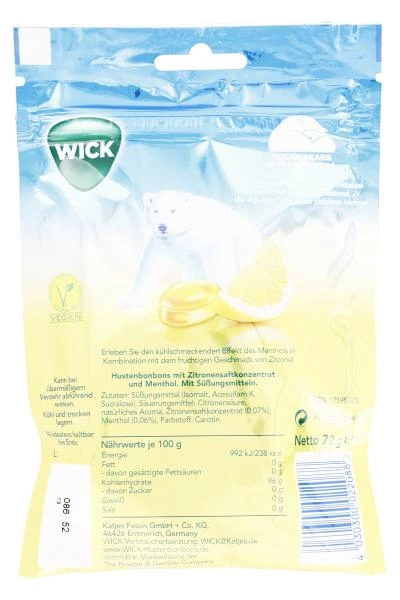 Wick Hustenbonbons Zitrone Mit Menthol Ohne Zucker 2 Wick Hustenbonbons Zitrone Mit Menthol Ohne Zucker – Bild 2