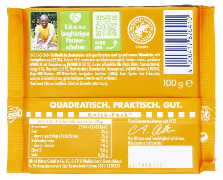 Ritter Sport Nussklasse Honig-Salz-Mandel 2 Ritter Sport Nussklasse Honig-Salz-Mandel – Bild 2