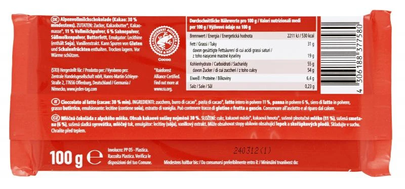 Jeden Tag Schokolade Alpenvollmilch 2 Jeden Tag Schokolade Alpenvollmilch – Bild 2