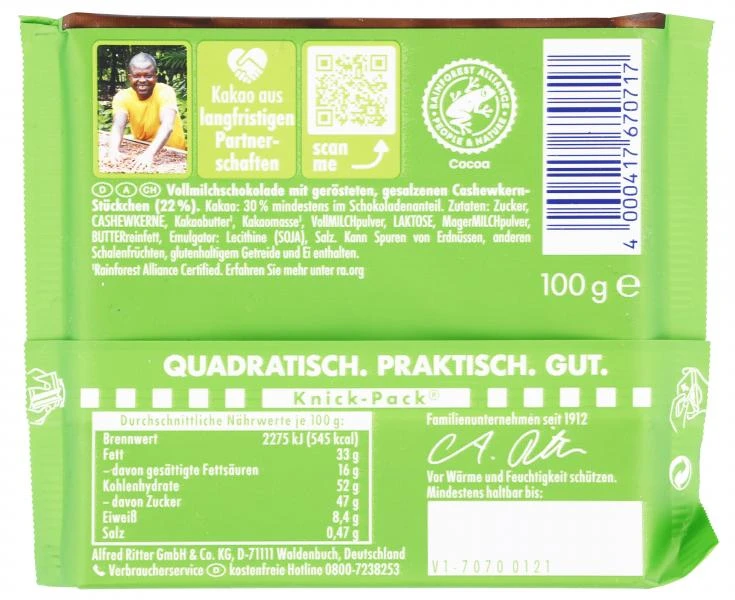 Ritter Sport Nussklasse Cashew 2 Ritter Sport Nussklasse Cashew – Bild 2