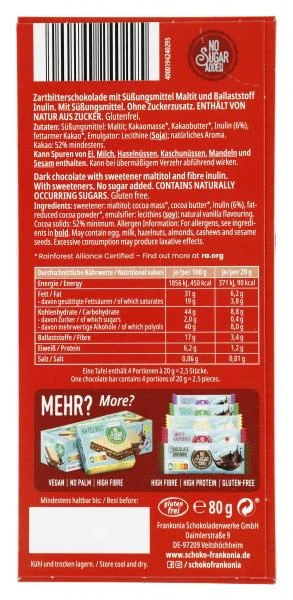 Frankonia No Sugar Added Zartbitter Schokolade 2 Frankonia No Sugar Added Zartbitter Schokolade – Bild 2