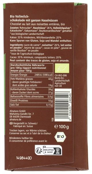Alnatura Ganze Nuss Vollmilch Schokolade 2 Alnatura Ganze Nuss Vollmilch Schokolade – Bild 2