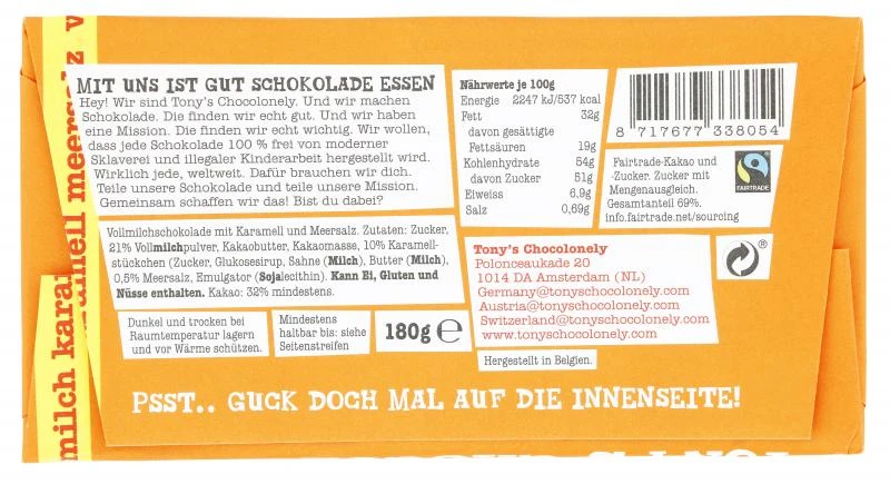 Tony's Chocolonely Vollmilchschokolade Karamell Meersalz 2 Tony's Chocolonely Vollmilchschokolade Karamell Meersalz – Bild 2