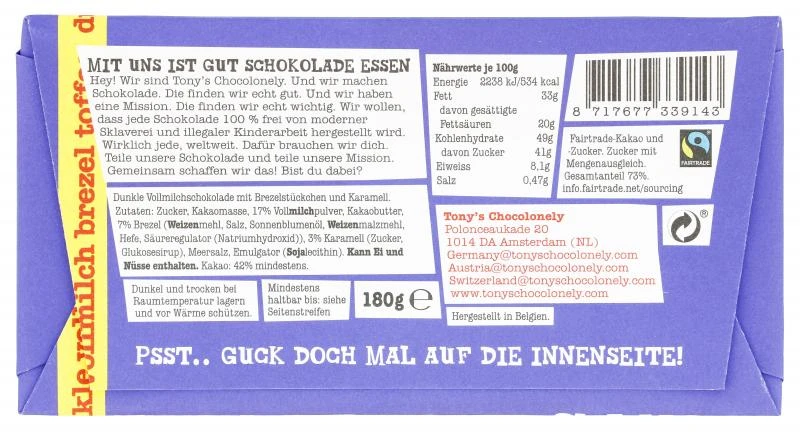 Tony's Chocolonely Vollmilchschokolade Brezel Toffee 2 Tony's Chocolonely Vollmilchschokolade Brezel Toffee – Bild 2