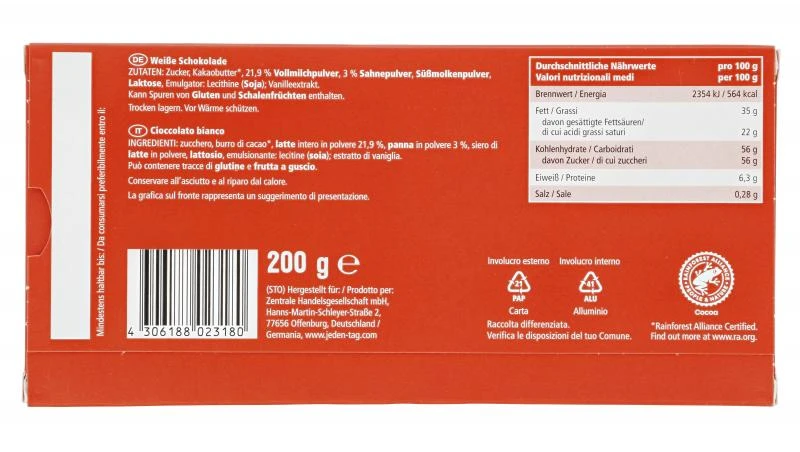 Jeden Tag Schokolade Feine Weisse 2 Jeden Tag Schokolade Feine Weisse – Bild 2